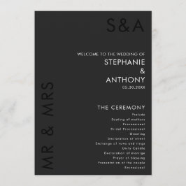 Modern minimalistisk Monogram, svart och vit Bröll Program