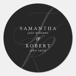 Modern minimalistisk Monogram, svart och vit Bröll Runt Klistermärke