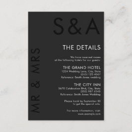 Modern minimalistisk Monogram, svart och vit Bröll Tilläggskort