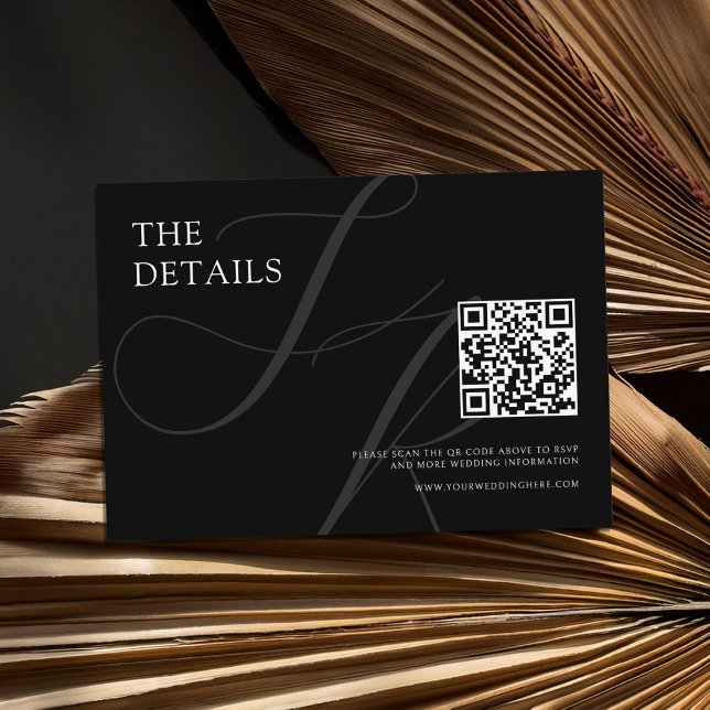 Modern minimalistisk Monogram, svart och vit Bröll Tilläggskort (Skapare uppladdad)