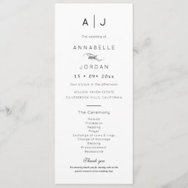 Modern minimalistisk monogram tigrlös Bröllop Program