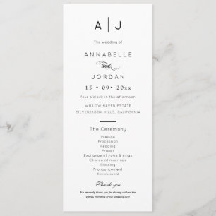 Modern minimalistisk monogram tigrlös Bröllop Program