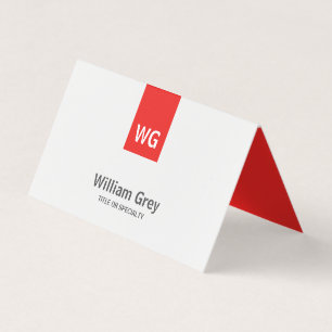 Modern minimalistisk monogram vit röd massa visitkort