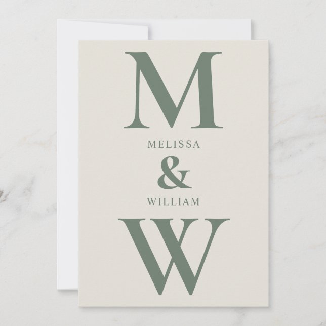 Modern minimalistisk monogramGrönt Champagne Bröll Inbjudningar (Framsida)