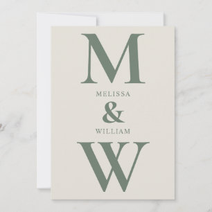 Modern minimalistisk monogramGrönt Champagne Bröll Inbjudningar
