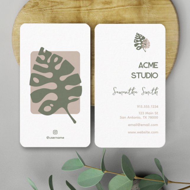 Modern minimalistisk monstera visitkort (Boho Plants Business Card Template)