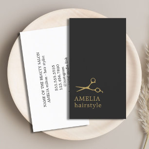 Modern minimalistisk Mörk Faux Guld Hair Stylist Visitkort