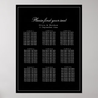 Modern Minimalistisk mörk Svart Bröllops Sittplats Poster