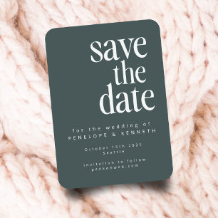 Modern minimalistisk Mörk Teal Grönt Winter Weddin Spara Datumet