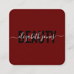 Modern minimalistisk Namnteckning Burgundy och Whi Fyrkantigt Visitkort