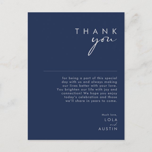 Modern minimalistisk Navy Blue Silver - tackkort Vykort (Framsida)