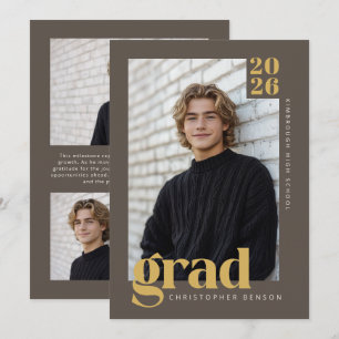 Modern Minimalistisk Neutral Brun Guld Foto Examen Inbjudningar