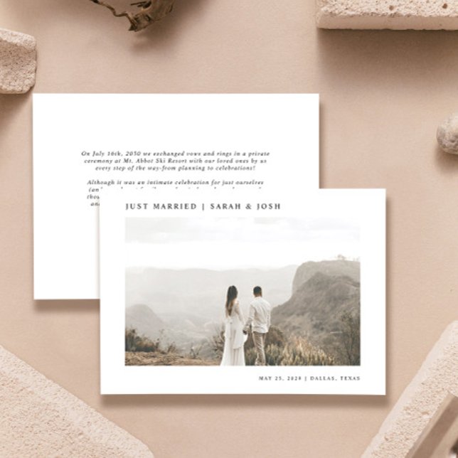 Modern minimalistisk Ny gifta Photo Bröllop Meddelande (Easily personalize this wedding announcement with your photo, details and personalized message)