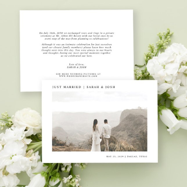 Modern minimalistisk Ny gifta Photo Bröllop Meddelande (Easily personalize this wedding announcement with your favorite photo and personal message)