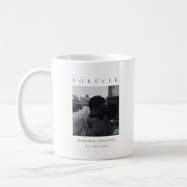 Modern Minimalistisk Nybröllopsfoto Kaffemugg (Vänster)
