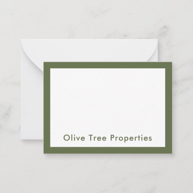 Modern minimalistisk Oliv grönt fastighetsbyrå Anteckningskort (Framsida)