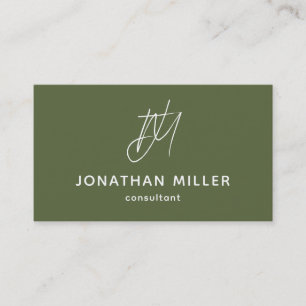 Modern minimalistisk Oliv grönt Monogram Visitkort