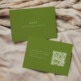 Modern minimalistisk olivgrön bröllops QR-kod OSA Kort