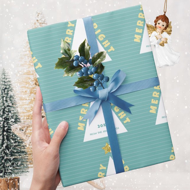Modern minimalistisk omslutning av Julgran-gåva Presentpapper (Turquoise Minimalist Christmas Tree Pattern Wrapping Paper ©Susanne Sachers - Sunny Mind 🌞)