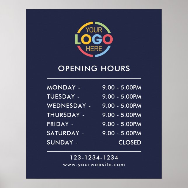 Modern minimalistisk öppettider för marinblått för poster (Framsidan)