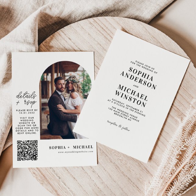 Modern minimalistisk OSA av information om QR Phot Inbjudningar (Skapare uppladdad)