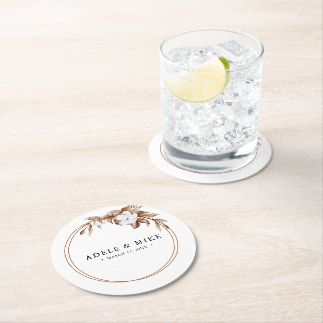 Modern minimalistisk pampas Grass Bouquet Bröllop Underlägg Papper Rund (Insitu)