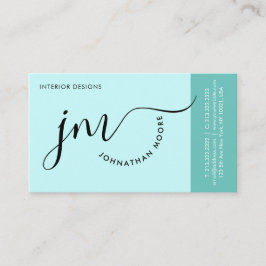 Modern Minimalistisk Pastel Blue Script Monogram Visitkort