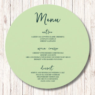 Modern minimalistisk pastel Bröllop Bord-cirkel Meny