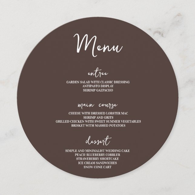 Modern minimalistisk Pastel Bröllop Circle Bord Meny (Framsida)