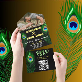 Modern minimalistisk Peacock Feather Photo Bröllop