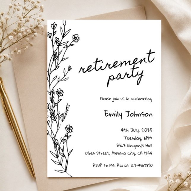 Modern minimalistisk pensionsfest blomster inbjudningar (retirement invitation, retirement party invite, editable retirement invite, printable retirement car)