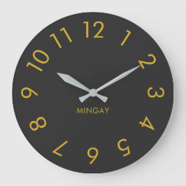 Modern minimalistisk Personlig Solid Grått & Guld Stor Klocka