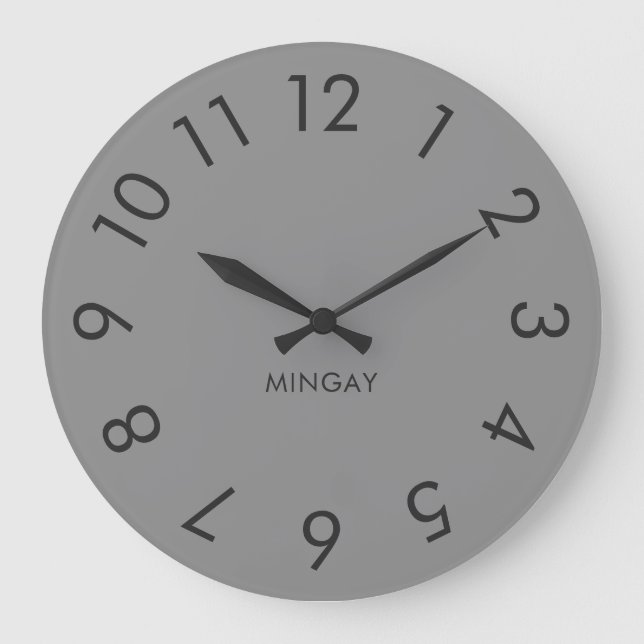 Modern minimalistisk Personlig Solid Grått Stor Klocka (Framsida)
