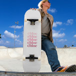 Modern minimalistisk Personlig Upprepad Rosa i Nam Mini Skateboard Bräda 18,5 Cm<br><div class="desc">Modern skateboard för personlig av roligt med nedre serif-teckensnitt som upprepar namn i skuggor av rosa av blek till hallon/magenta på vit bakgrund. En unik personlig för dig själv,  vän eller älskad. Namn kan ha omkring 7 eller 8 brev beroende på brev.</div>