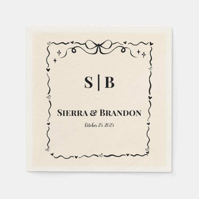 Modern minimalistisk Personligt bröllp-blöjor Pappersservett (Framsidan)