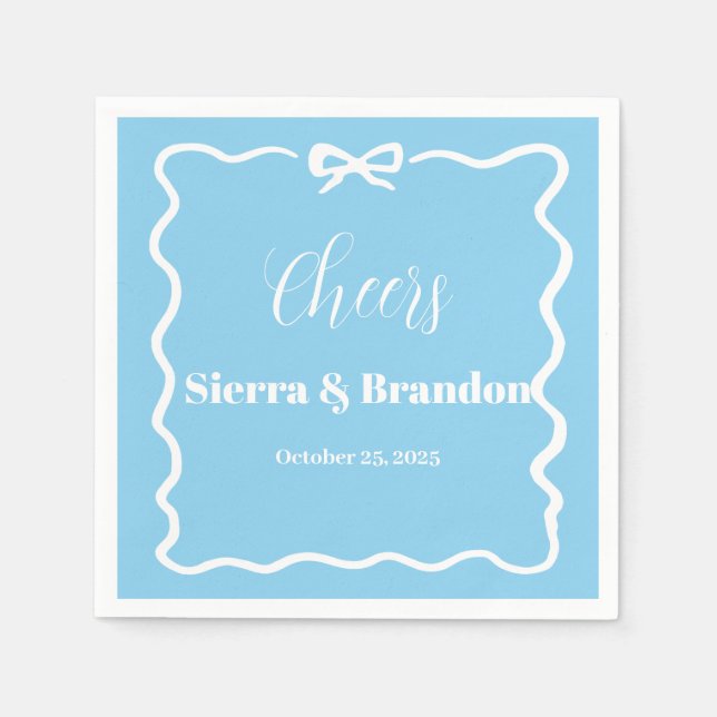 Modern minimalistisk Personligt bröllp Blue Napkin Pappersservett (Framsidan)