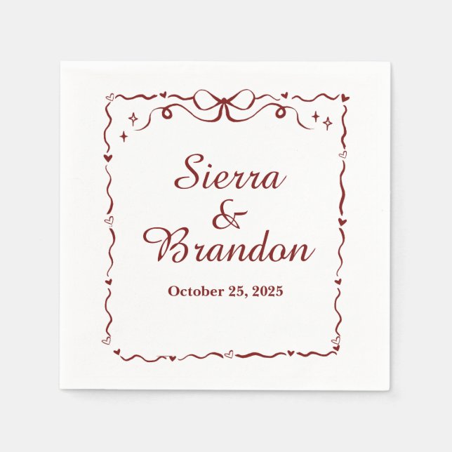 Modern minimalistisk Personligt bröllp Red Napkins Pappersservett (Framsidan)