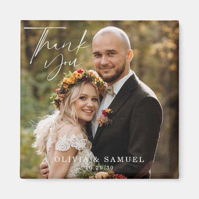 Modern minimalistisk Photo Bröllop Tack Magnet (Framsidan)