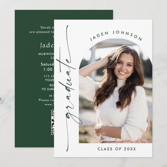 Modern minimalistisk PHOTO-Studentfest QR-kod Inbjudningar (Fram/baksida)