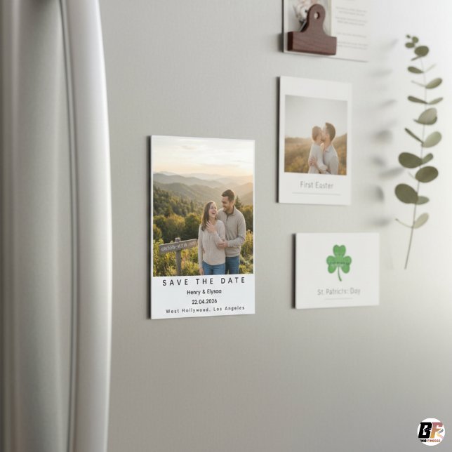 Modern Minimalistisk Polaroid Bröllop Spara Datum Magnetisk Inbjudningskort (Skapare uppladdad)