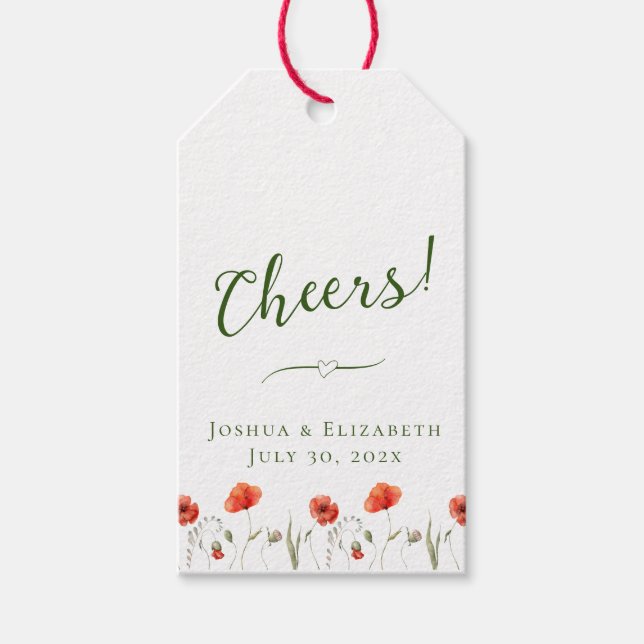Modern minimalistisk poppies-Märkre för bröllopsfö Presentetikett (Framsidan)