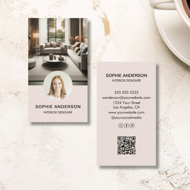Modern minimalistisk Professionell av foto  Rosa Visitkort (Modern Minimalist Photo Professional Blush Pink Business Card)