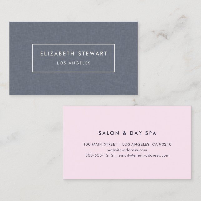 Modern minimalistisk professionell blå linne och r visitkort (Fram/baksida)