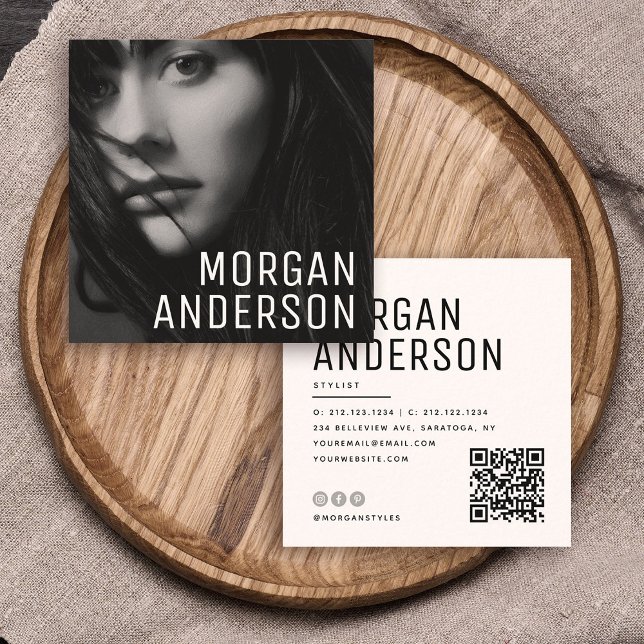Modern, minimalistisk Professionell, fotot, QR-kod Fyrkantigt Visitkort (Skapare uppladdad)