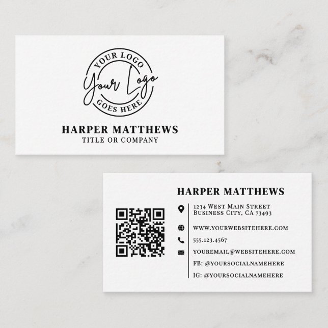 Modern Minimalistisk Professionell Logotyp QR-kod Visitkort (Fram/baksida)