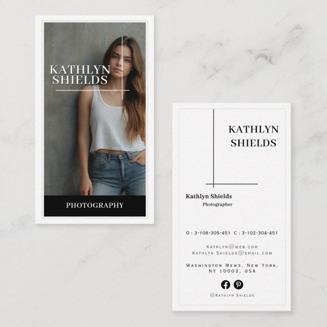 Modern minimalistisk professionell modefotograferi visitkort (Fram/baksida)