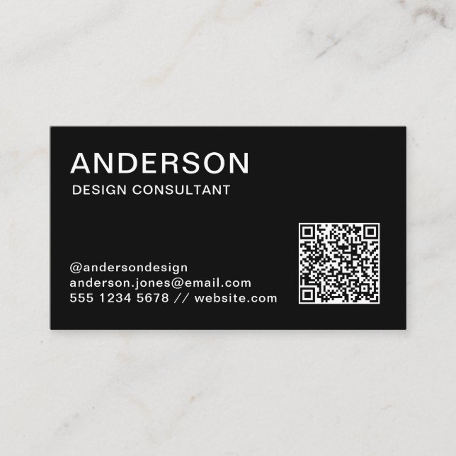 Modern minimalistisk Professionell QR Code Black Visitkort (Framsida)