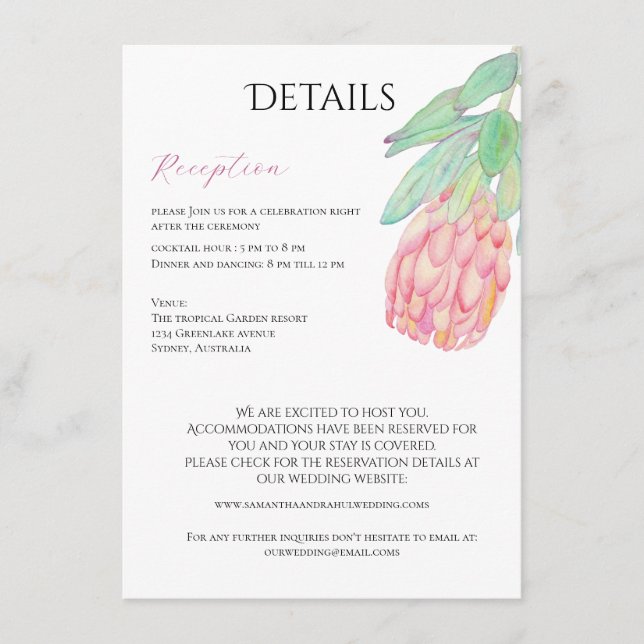 Modern Minimalistisk Protea Botanisk Bröllop Tilläggskort (Framsida)