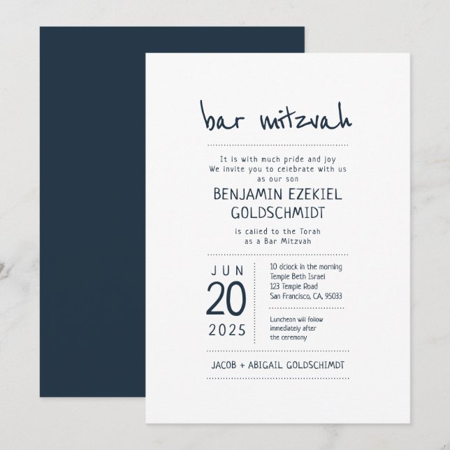 Modern + minimalistisk Pub Mitzvah Inbjudningar (Fram/baksida)