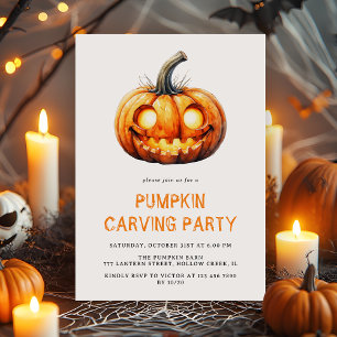 Modern minimalistisk pumpkin Carving Party Hallowe Inbjudningar